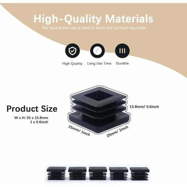 20-pack 2,5 cm Fyrkantiga Plastpluggar - Svarta
