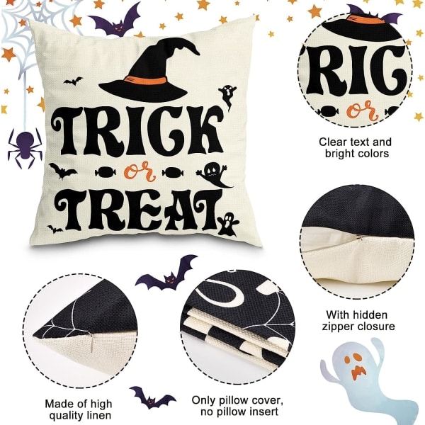 IC Halloween-dekorasjoner Putetrekk 45x45 cm Sett med 4 for Halloween-dekor innendørs utendørs, festutstyr Gårdshus Hjemmeinnredning