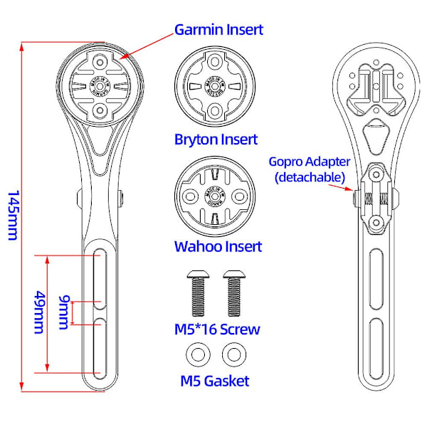 Integrert aerostyrestang i aluminium for sykkelcomputer, kombinert festebrakett for Garmin Wahoo Bryton Gopro frontlykt