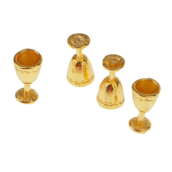 4 stk dukkehus miniatyr gull metall pokaler