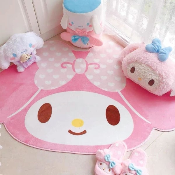 IC Kittie Matta Tecknad Dörrmatta Anime Matta Kawaii Mattor Söt Sittdyna Kattkudde Flickor Dekor Sittdyna Barn Områdesmattor (Rosa+Vit2)