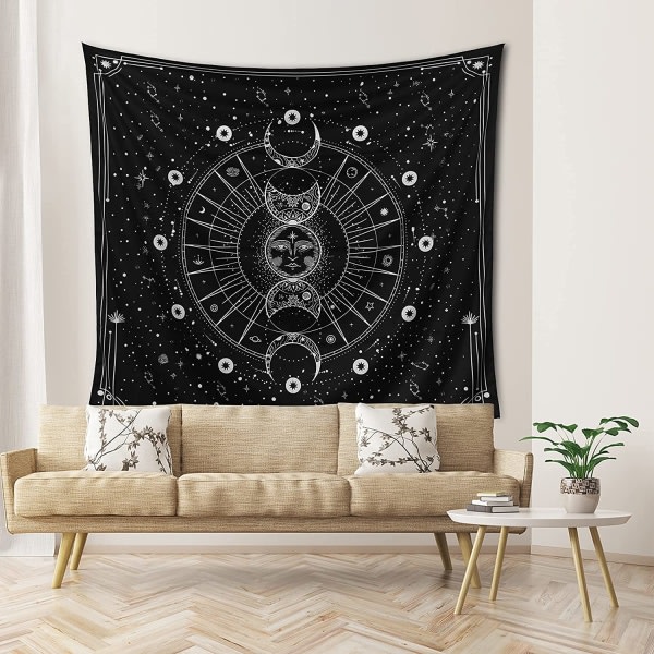 HHL Tapestry for Bedroom Estetic, Sun Moon Star Astrology Vägghängande, Svart Vit Psykedeliska Rumsdekorationer, Mystic Väggdekoration (130x150cm)
