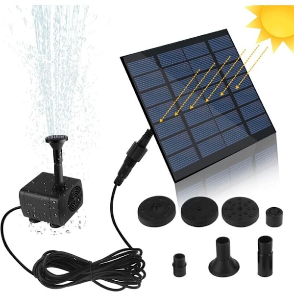 Solcellsdriven fontänpump, vattenpump med 1,2W monokristallin solpanel för trädgårdsdamm, fiskdamm, liten damm, svart..DEBUNS