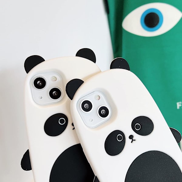 Apple iPhone 13 Super Tyk Blød Silikon Panda Etui Tegneserie Baby Dyr Sort og Hvid Farvevej Sød Sjov Sød Kawaii