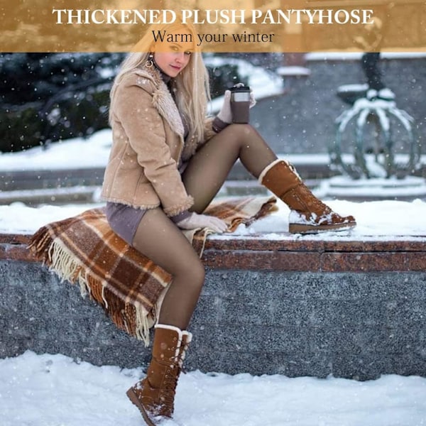 Fleeceforet Tights Ekstra Tykke Varme Vinter Dobbeltforet Termiske Tights med Stræk Falsk Sheer Hud Slim Elastiske Leggings Høj Talje Tights til Kvinder 200g