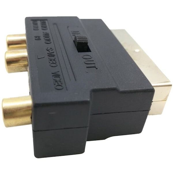 RGB Scart 21-nastainen uros - 3 RCA AV naarasmuunnin + videoadapteri (musta)