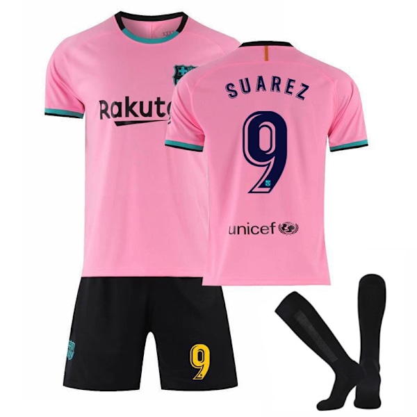 20-21 Barcelona drakt hjemme og borte svart, gull og rosa Messi fotballuniformsett Barcelona pink No. 9 black socks 26#