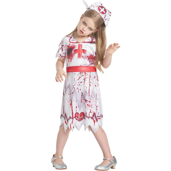 Zombie Halloween-kostume, piger drenge kvinder cheerleader high school fange brud sygeplejerske store børn fantasi outfit 24 barn sjuksköterska 7-8 ans