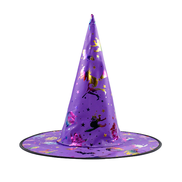 Halloween-hatt lysande häxhatt festdekoration spindelnät trollkarlhatt pumpa varmstämpling svart häxhatt MJ51 Purple 9 One Size