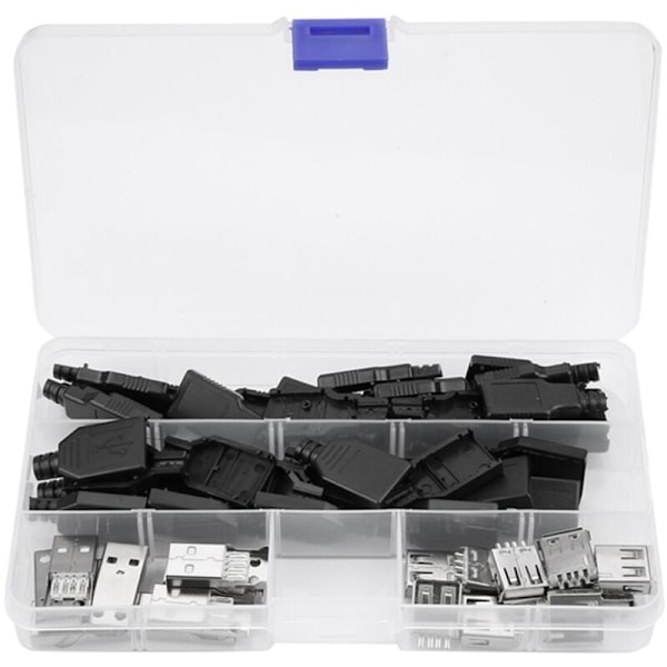 20 stk. USB 2.0 Type A Stik 4-benet Stikadapter med Sort Plastikskal, DUBUNS