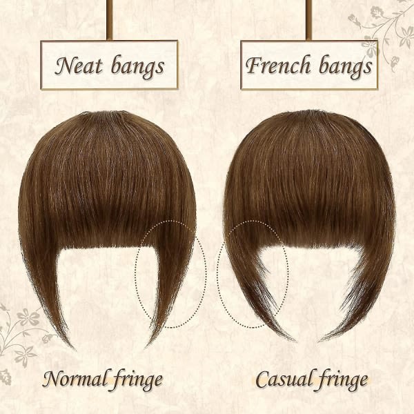 Clip In Bangs Real Hair Extensions French Bangs Flat Neat Bangs Clip Air Bangs (mellanbrun)