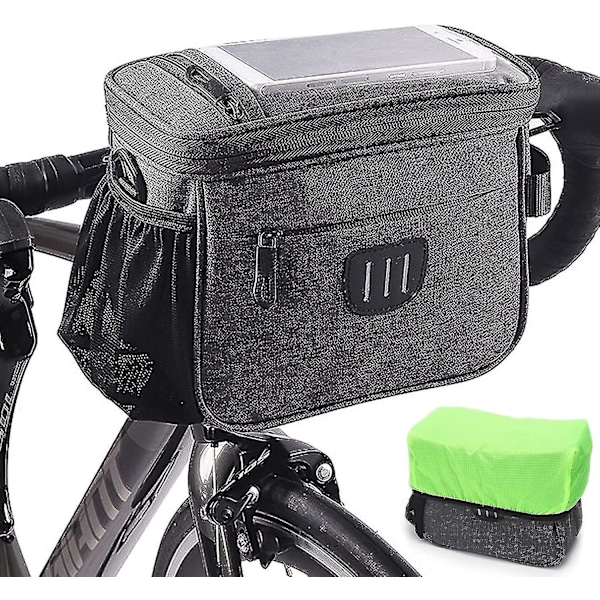 Waterproof bike handlebar bag, 5 l bike bag handlebar, bike basket bag with touch screen, handlebar bag front bag with shoulder strap and rain