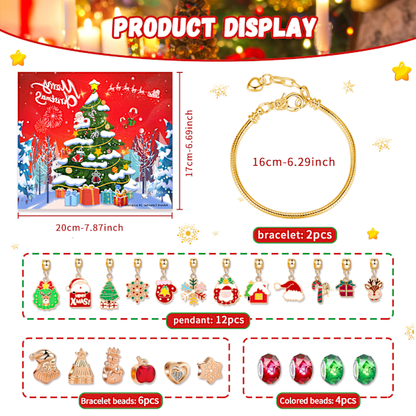 Julkalender Presentask 24 Rutor Advent MJ51 Barnarmband DIY Blind Box Semesterpresent M-26(Red Christmas Tree)