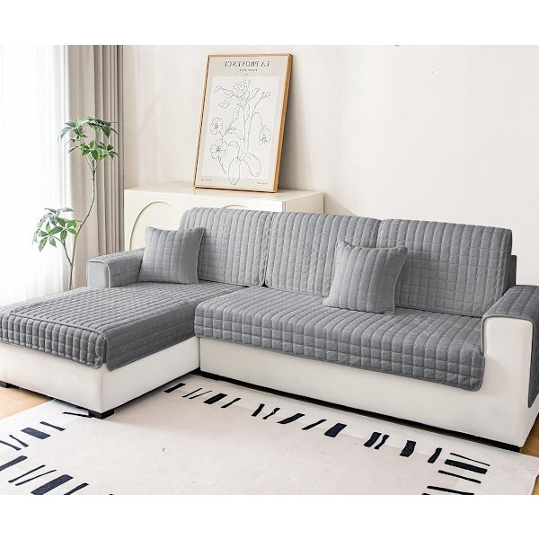 Sofahyndebetræk Skridsikkert Fløjl Polyester Beskytter Maskinvaskbart Til Kæledyr Hunde Børn Grå 70x150 Cm