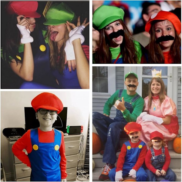 Luigi Kostume Sæt, Luigi Kostume, Bros, Udklædning, Kvinder, Mænd, Outfit til Jul, Karneval, Maskerade Baby girls red XL