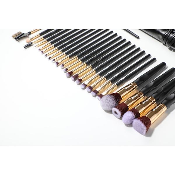 24 stk. Professionelle og eksklusive makeup-børster i etui Sort / Guld 150