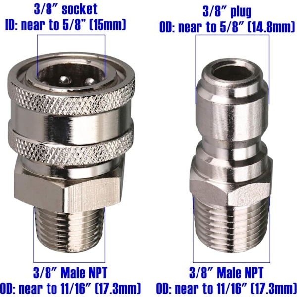 Snabbkopplingsadapterkit för högtryckstvätt, 9,5 mm hangänga, 5000 PSI 1 3/8'' Snabbkopplingskit - Hane