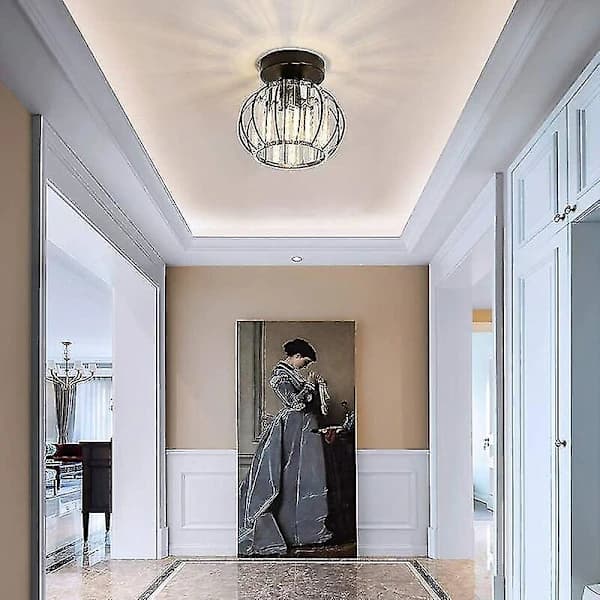 Modern Crystal Ceiling Lamp E27 LED Ceiling Light Mini Crystal Chandelier for Kitchen Dining Room Bedroom Hallway Entrance (Black)HYD