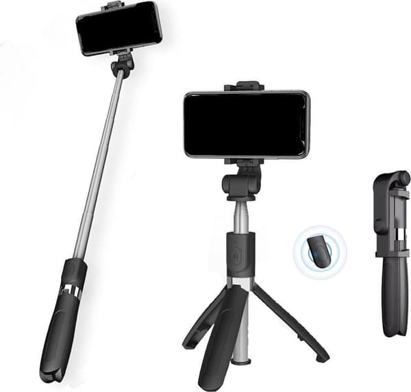 3-i-1 Selfiestang med Bluetooth Fjernkontroll - Selfiestang Stativ - Universell Selfiestang