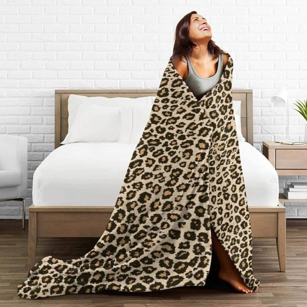 IC Leopard-sängfilt Supermjuk Varm Fluffig Mysig Lättviktsflanellfiltar för Bäddsoffa Soffa Kontor Camping Resa 60\" L x 50\" B