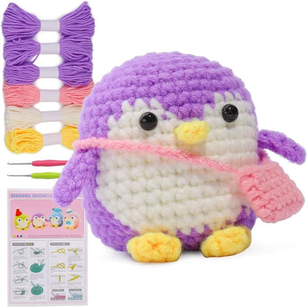 Penguin hæklekit til begyndere - Komplet hækle startpakke purple
