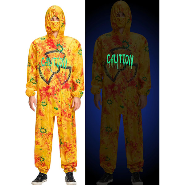 Herr Kontaminerad Zombie Kostym Vuxna Halloween Glow in the Dark Fancy Dress Outfit med Mask M
