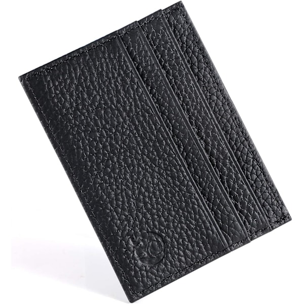 Smal läderplånbok tunn minimalistisk framficka plånböcker för män kreditkortsfodral (svart) A-Black