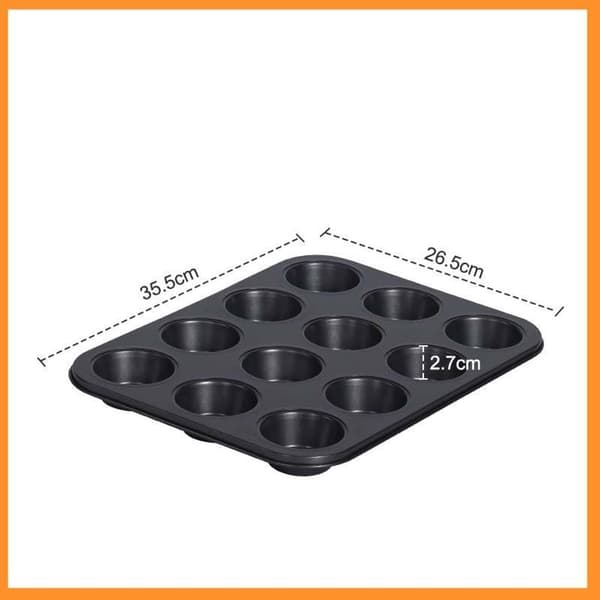 Sæt med 2 store non-stick muffinforme til cupcakes, brownies, kager og buddinger - 35,5 x 26,5 x 2,7 cm - sort