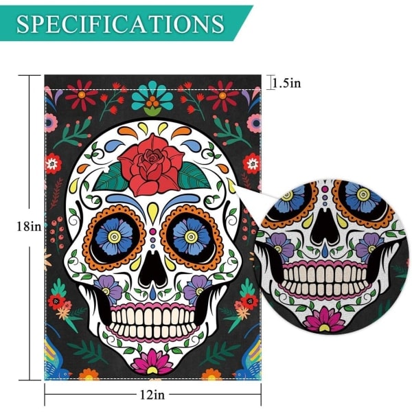 IC Day of the Dead Trädgårdsflagga för Utomhus Vertikal Mexikansk Fiesta Dia DE Los Muertos Banner Hus Gräsmatta Banners