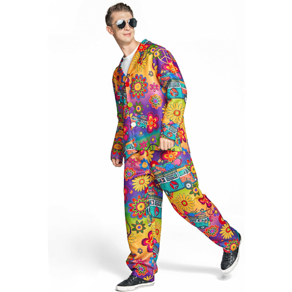 Hippie Kostym för Män, 60-tal 70-tal Kostym, Hippie Topp och Byxor för Maskeradfest M-XXL XXL