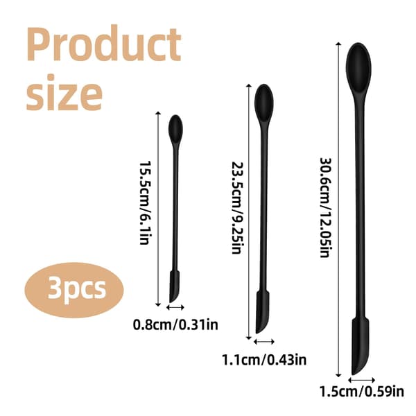 3-pack mini silikonspatel skrapaset, flexibla smala verktyg för sminkburkar och flaskor (svart) Black three-piece set