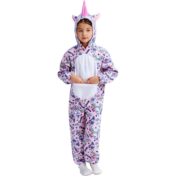 Enhörning Pyjamas för Barn Djursovkläder Toddler Flickor Flanell Romper Full för Halloween Födelsedagsfest Rosa