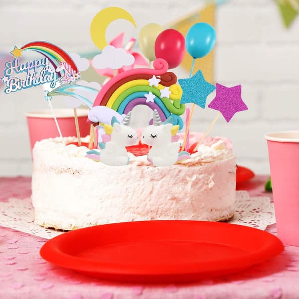 Unicorn Tårtdekoration Kit, 22 Delar Moln Regnbåge Ballong Grattis