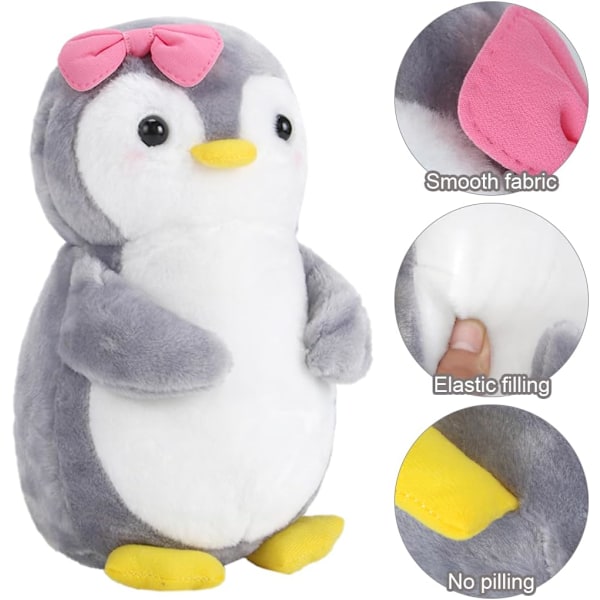 Plushdjur Pingvin Gosedjur för Flickor Mjukt Gosedjur för Gos och Lek Squishmallow Pingvin Plush för Flickor (Pingvin med Rosett, 25cm) Grå pingvin