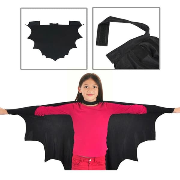 Halloween-dräkt för barn, svart fladdermusvinge-kappa med patch 130
