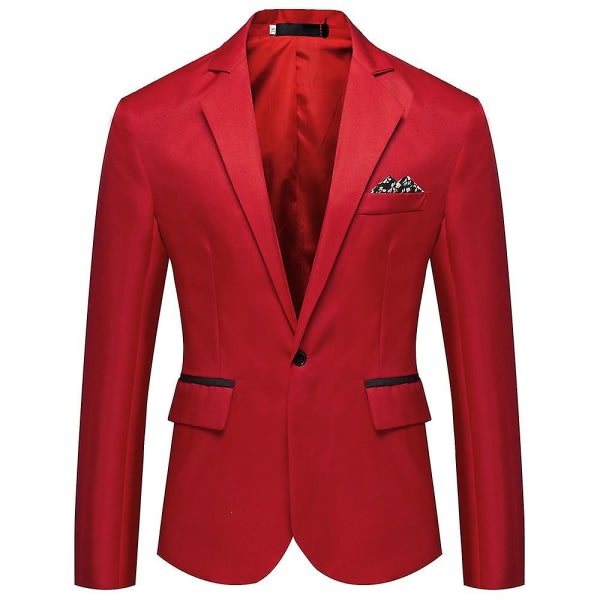 Män Jackor Kostym Blazer Coat Party Business Arbete En knapp formella Lapel Kostymer Red 3XL