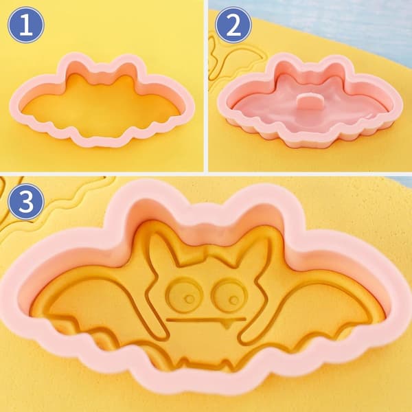 Halloween Cookie Cutter Sæt med 8, 3D Spøgelsesprægede Plaststempler, til Kagedekoration (Stil A)