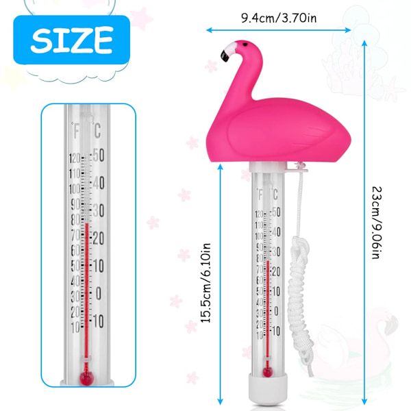 Uiva allaslämpömittari, allaslämpömittari, kelluva lämpömittari narulla, ulko-/sisäallaslämpömittari, altaat, ammeet ja akvaariot, flamingot Flamingos