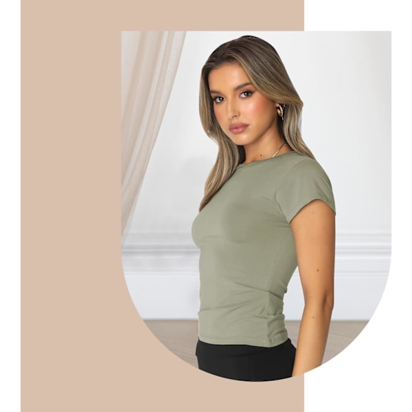 Basic slim fit t-shirt til kvinder, skims Y2K top dupe, crop tops kvinder, magfri top kvinder, basic crop tops casual atletisk top teen streetwear, Y2K skjorte Grön M