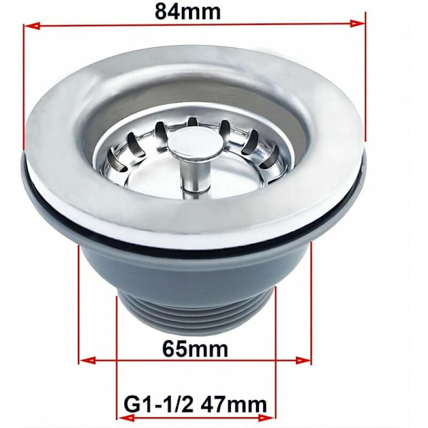 Diskpropp utan Överfyllnadskorg Rostfritt Stål ø 85 mm 1½\", Rostfritt Stål + ABS, Propp + Korg
