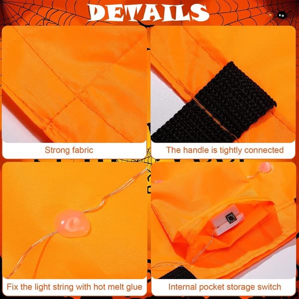 LED Halloween Slikspande, Genanvendelige Polyester Græskar Trick Or Treat Tasker, 2-pak Til Halloweenfester, Orange, 30 x 25 cm