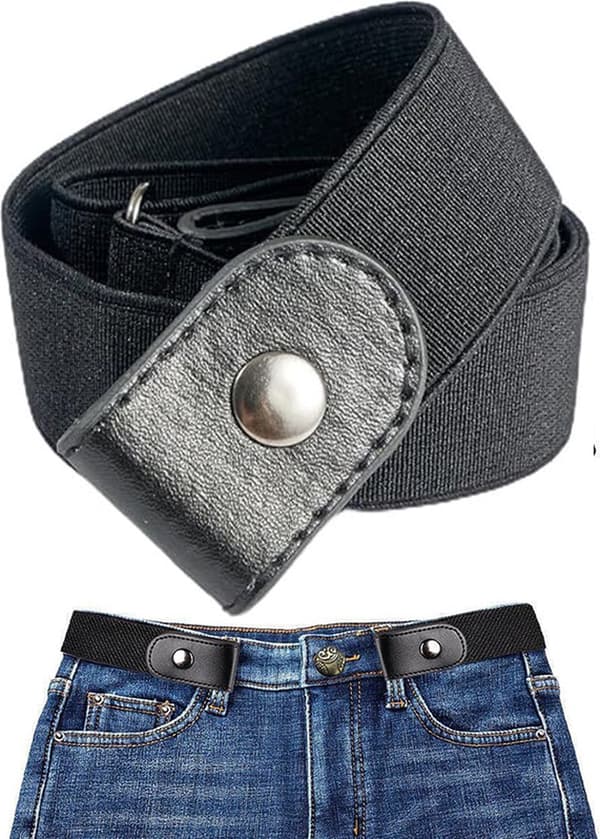 Elastisk jeanslinning, osynligt bälte utan spänne, justerbar unisex, svart