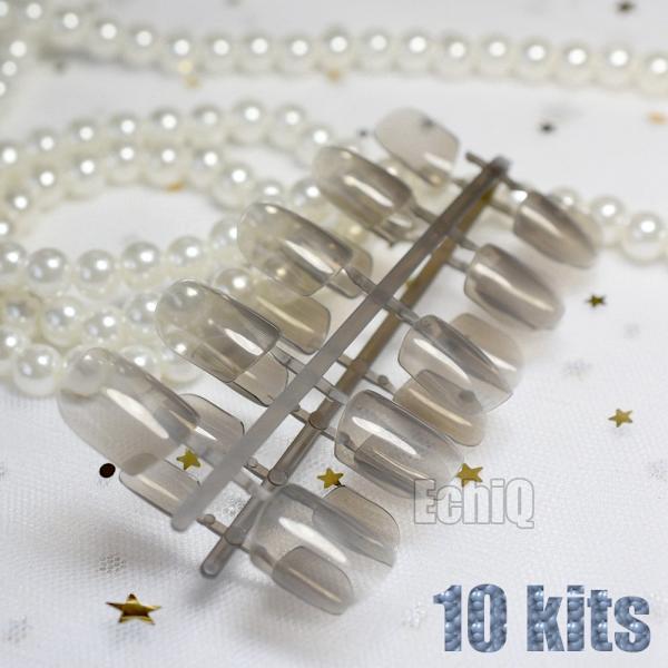 10 negle kit klar grå slik falske negle korte firkantede rene farve akryl negle engros 10 kits simpelt designede tips