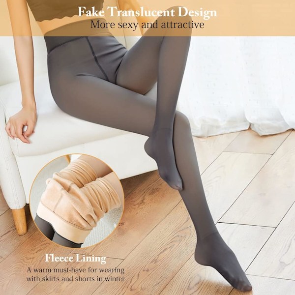 Fleecefodrade Strumpbyxor Extra Tjocka Varma Vinter Dubbelfodrade Termiska Strumpbyxor med Stretch Falsk Sheer Skin Slim Elastiska Leggings Hög Midja Strumpbyxor för Kvinnor 200g