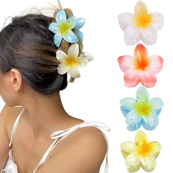 INF Hårklämmor med blommor 4-pack Vit/Orange/Gul/Blå Hvid/Orange/Gul/Blå