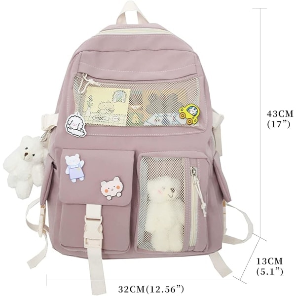 IC Kawaii reppu söpöillä neuloilla ja tarvikkeilla Söpö Kawaii koulureppu Kawaii tyttöjen reppu (vaaleanpunainen)