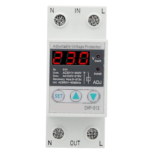 Spenningsvern, justerbar overspennings- og underspenningsvern, LED-skjerm spenningsstabilisator overspenningsvern strømstabilisator voltmeter Svp91