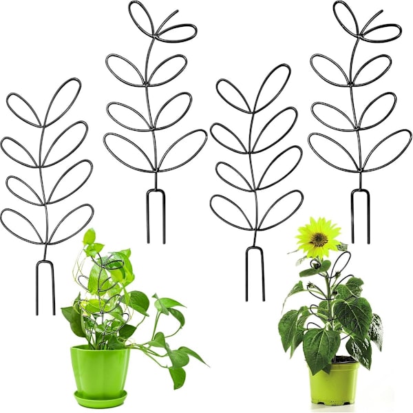 Mini Metal Espalier til Potteplanter, Bladform, Sort, 14.5x31.5cm, til Klatreplanter