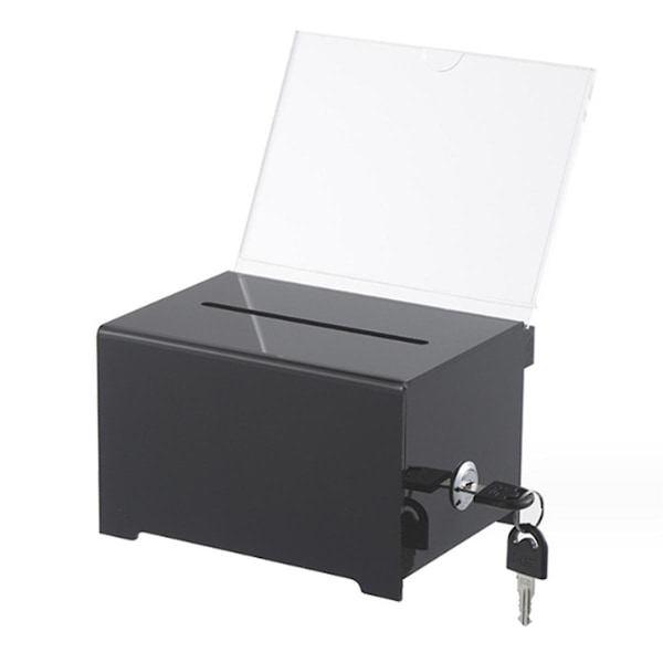 1 Pack Acrylic Donation Box with Lock, Black Ballot Box with Sign Holder, Suggestion Box for Fundraising, Donation