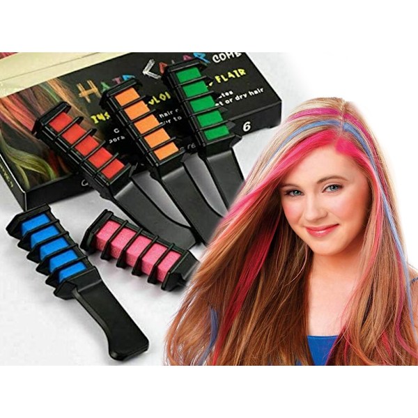 10-pak Kridtkam / Hårkridt - Midlertidig Hårfarve Multicolor multifunction